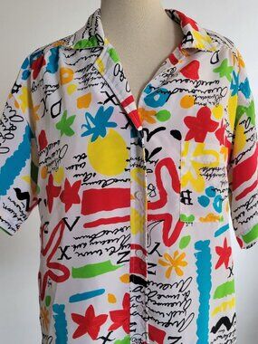 The Notebook Bright Artsy Print Front Button Shirt
